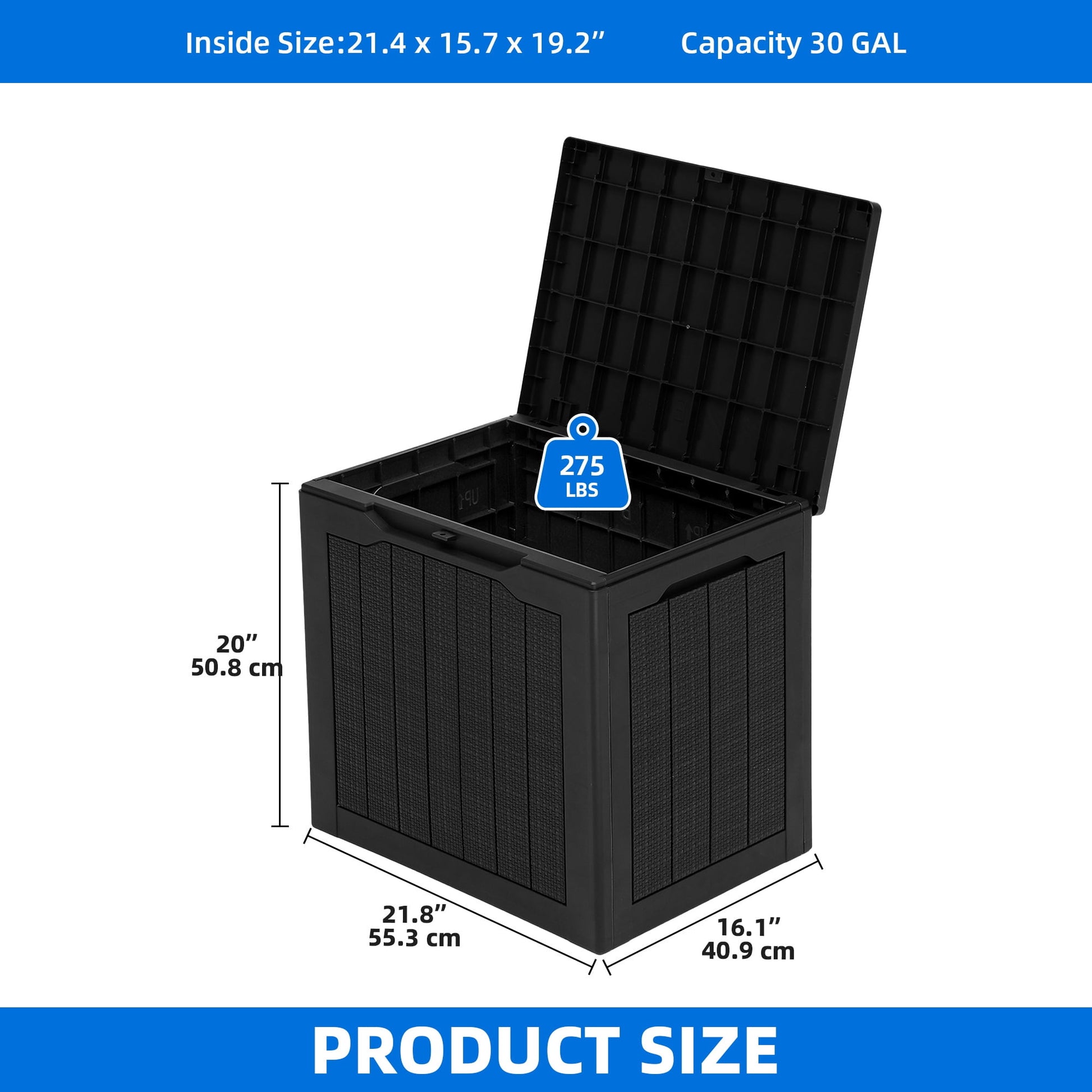 Dextrus 30 Gallon Rattan Resin Deck Box, Black Weather Resistant Lockable Outdoor Storage Box, Multipurpose Indoor Outdoor Container for Patio Cushions, Garden Tools and Daily Essentials