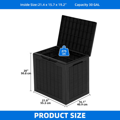 Dextrus 30 Gallon Rattan Resin Deck Box, Black Weather Resistant Lockable Outdoor Storage Box, Multipurpose Indoor Outdoor Container for Patio Cushions, Garden Tools and Daily Essentials