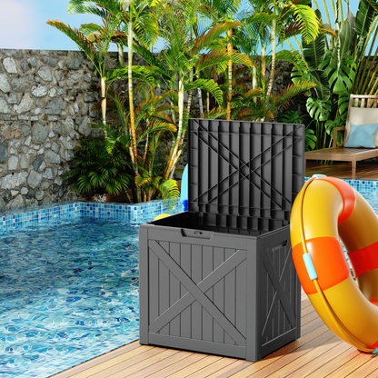 EasyUp 32 Gallon Resin Deck Box, Lockable Patio Outdoor Storage Box for Furniture, Garden Tools and Tools Storage, Waterproof Outside Storage Boxes