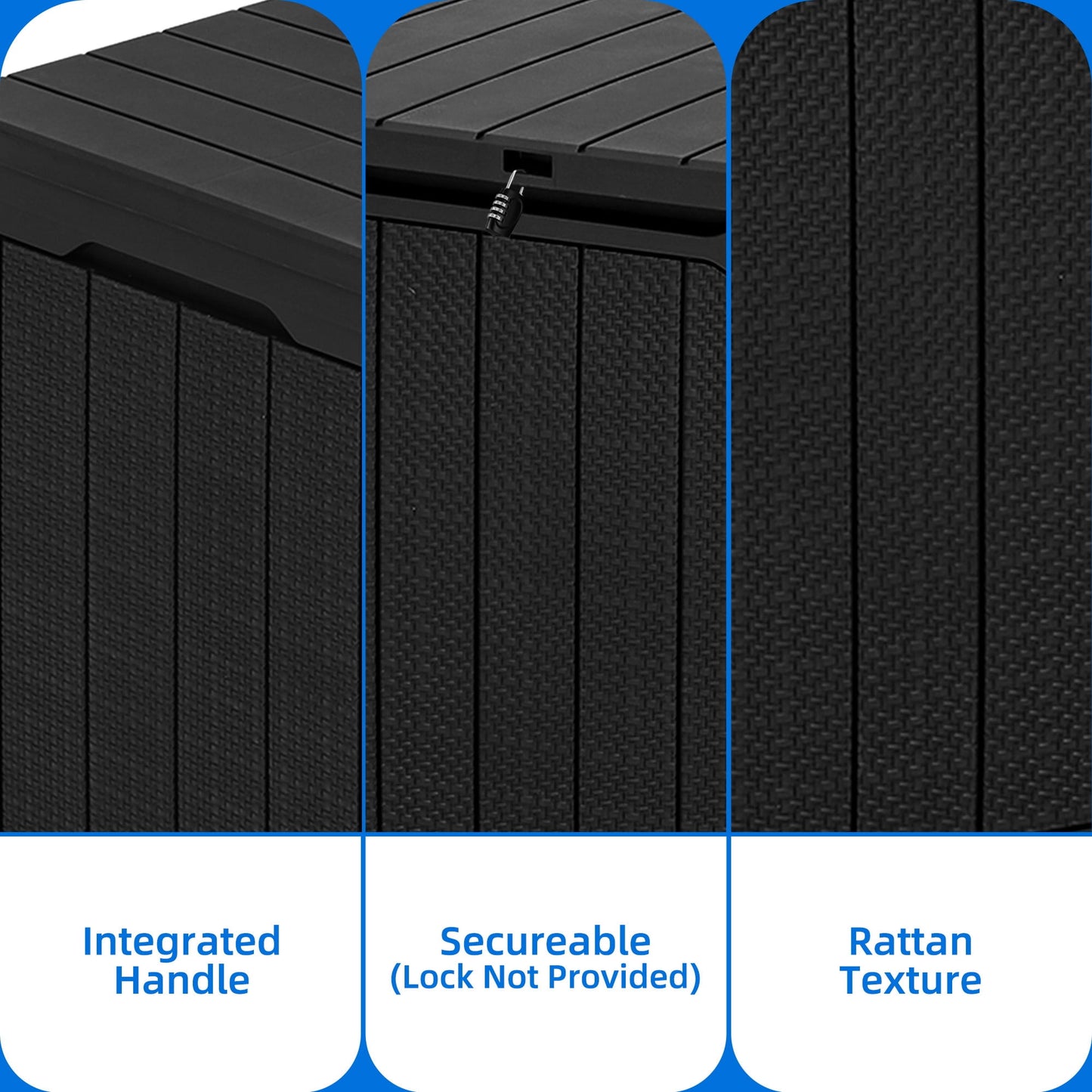 Dextrus 30 Gallon Rattan Resin Deck Box, Black Weather Resistant Lockable Outdoor Storage Box, Multipurpose Indoor Outdoor Container for Patio Cushions, Garden Tools and Daily Essentials