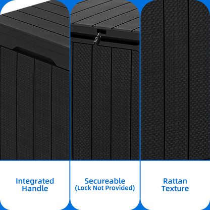 Dextrus 30 Gallon Rattan Resin Deck Box, Black Weather Resistant Lockable Outdoor Storage Box, Multipurpose Indoor Outdoor Container for Patio Cushions, Garden Tools and Daily Essentials