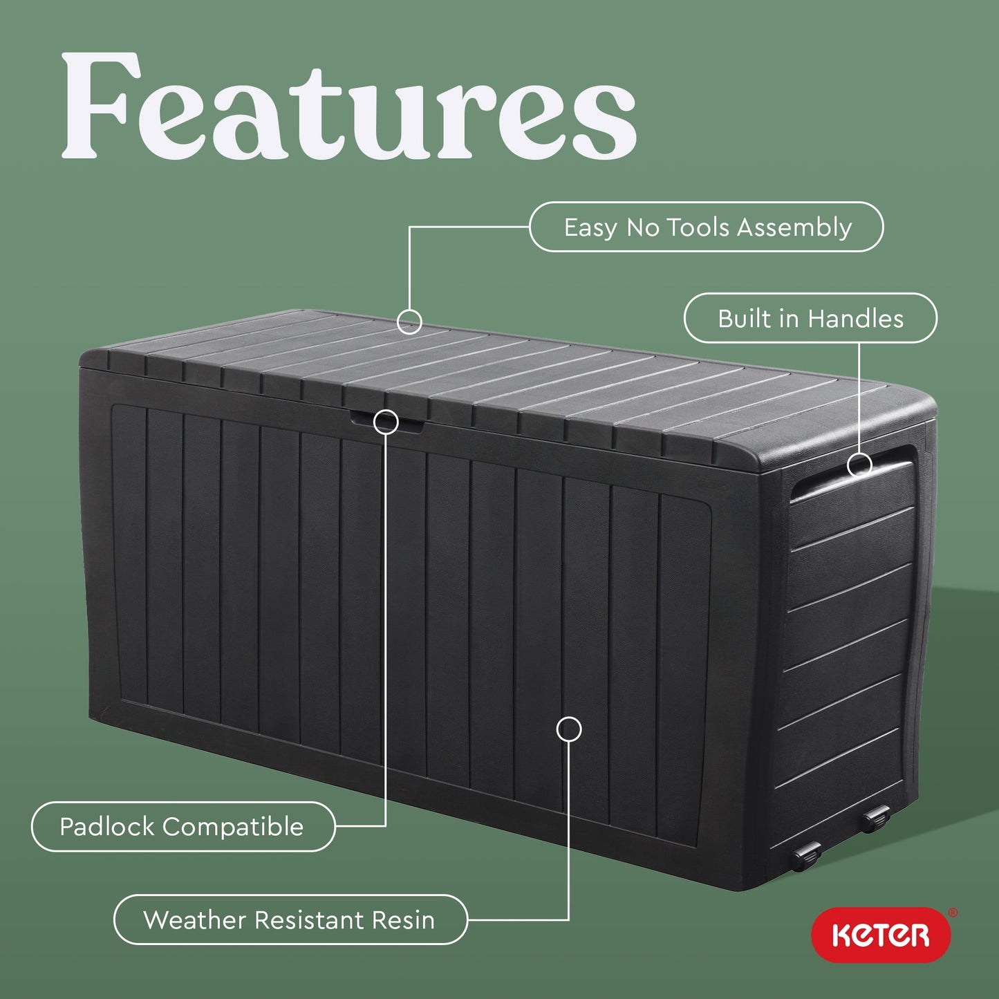 Keter Arden 71 Gallon Durable Resin Outdoor Deck Box Storage Organization, Graphite