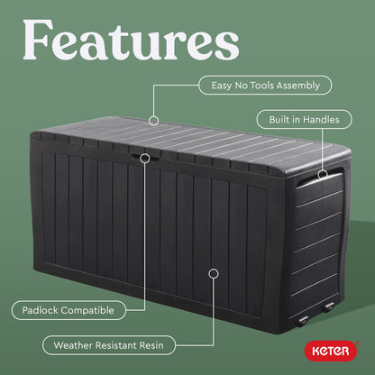 Keter Arden 71 Gallon Durable Resin Outdoor Deck Box Storage Organization, Graphite