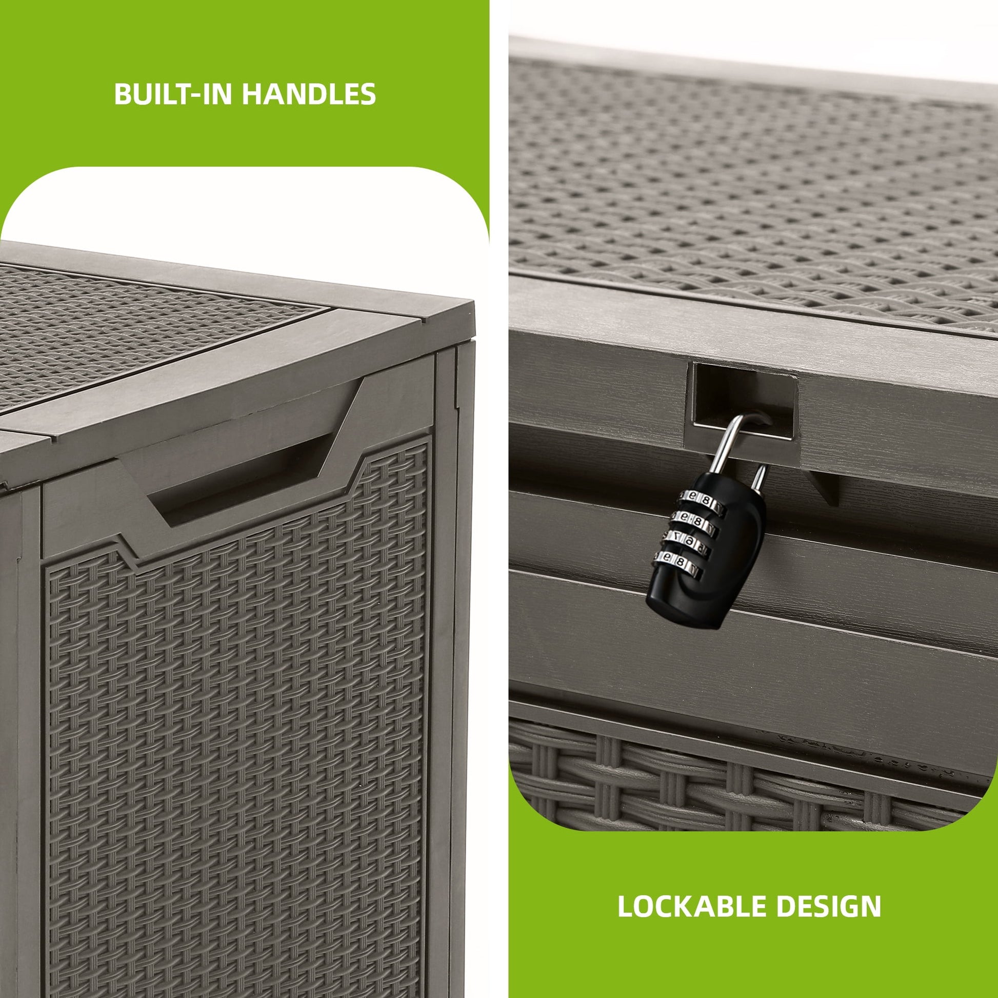 Uforic Lockable 100 Gallon Resin Deck Box, Heavy-Duty Weather Resistant Outdoor Storage Chest, Versatile Storage Solution for Patio Accessories and Daily Essentials, Light Brown