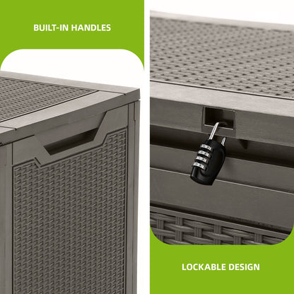 Uforic Lockable 100 Gallon Resin Deck Box, Heavy-Duty Weather Resistant Outdoor Storage Chest, Versatile Storage Solution for Patio Accessories and Daily Essentials, Light Brown