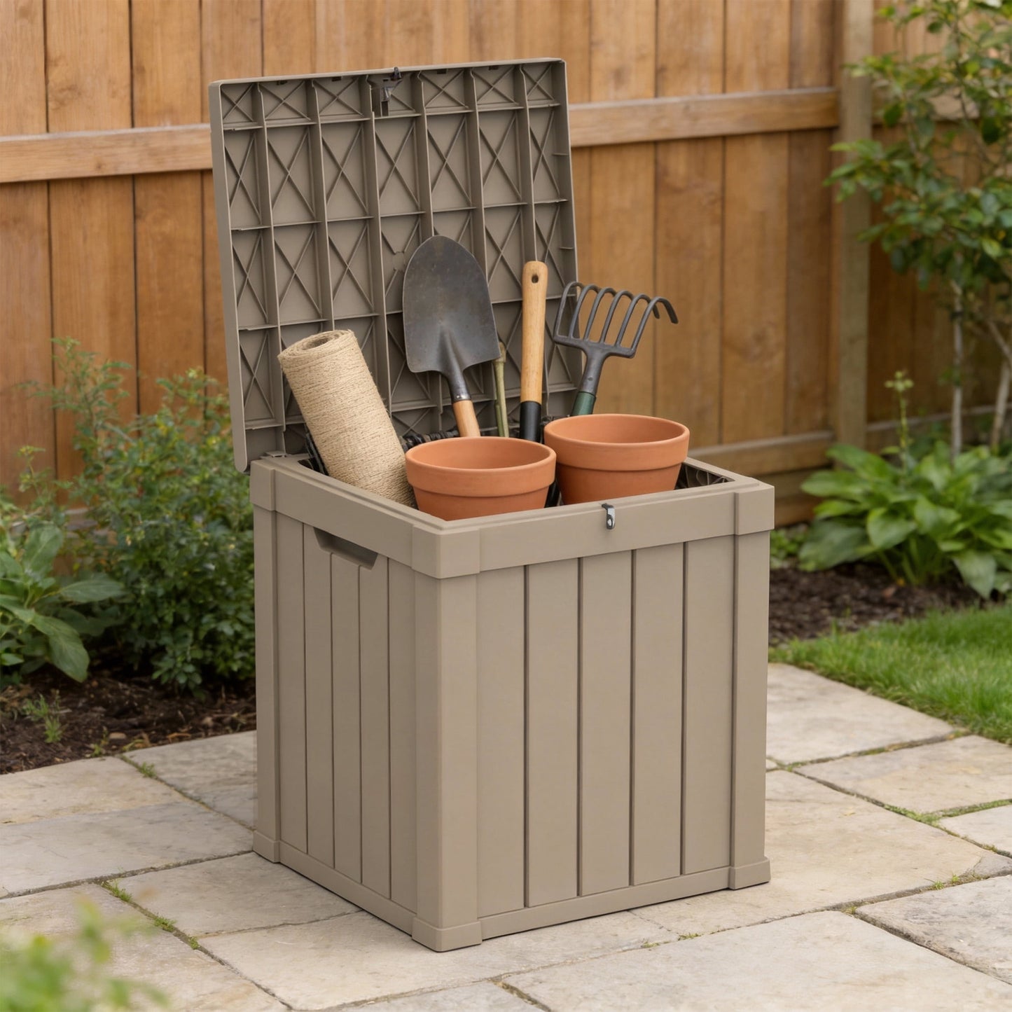 fazzn 50 Gallon Resin Deck Box Outdoor Indoor Waterproof Storage Box for Patio Furniture Pool Accessories Storage for Cushion Garden Tools (Grey)
