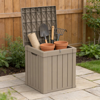 fazzn 50 Gallon Resin Deck Box Outdoor Indoor Waterproof Storage Box for Patio Furniture Pool Accessories Storage for Cushion Garden Tools (Grey)