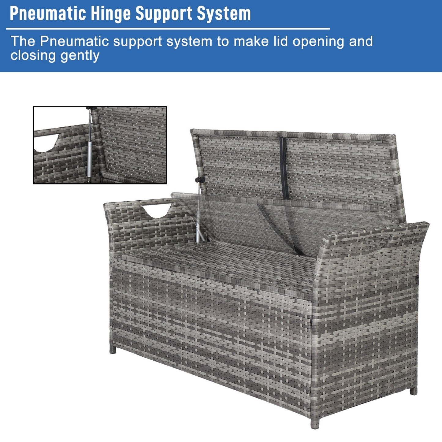 Patio Deck Box, Wicker Outdoor Storage Bench w/Cushion, PE Rattan Patio Storage Furniture with Iron Frame, Cushioned Storage Footstool for Indoor
