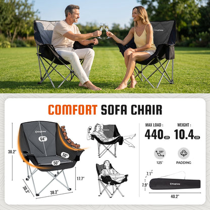 KingCamp Padded Camping Chairs for Adults, Oversized Folding Camping Chair, Heavy Duty Folding Round Camping Chair, Black Dark Grey