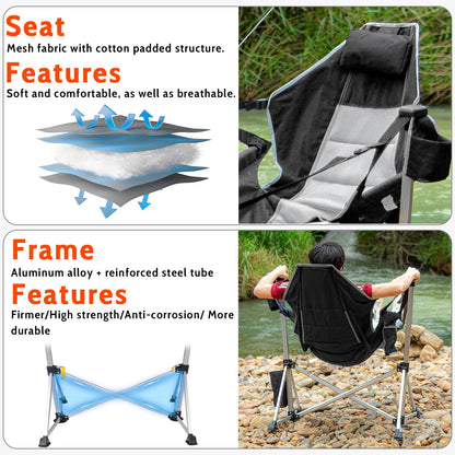 SUNSPIRE Oversized Hammock Chair with Footrest 2-Pack Portable Folding Rocking Camp Chair with Cup Holder for Outdoor Beach Sports Fishing Black