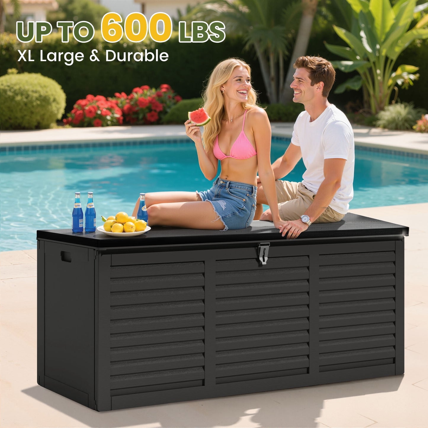 Outdoor Storage Box, 130GAL Waterproof Deck Box, Lockable Pool Patio Storage Indoor Toy Box, Outdoor Storage Bench for Porch, Max Load Weight 600LBS
