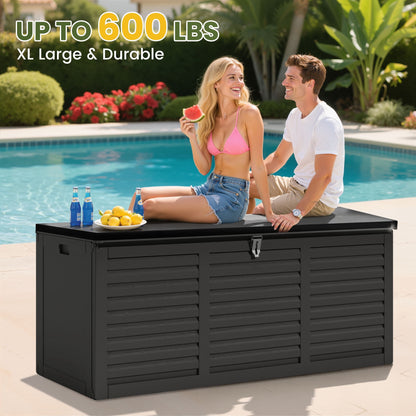 Outdoor Storage Box, 130GAL Waterproof Deck Box, Lockable Pool Patio Storage Indoor Toy Box, Outdoor Storage Bench for Porch, Max Load Weight 600LBS