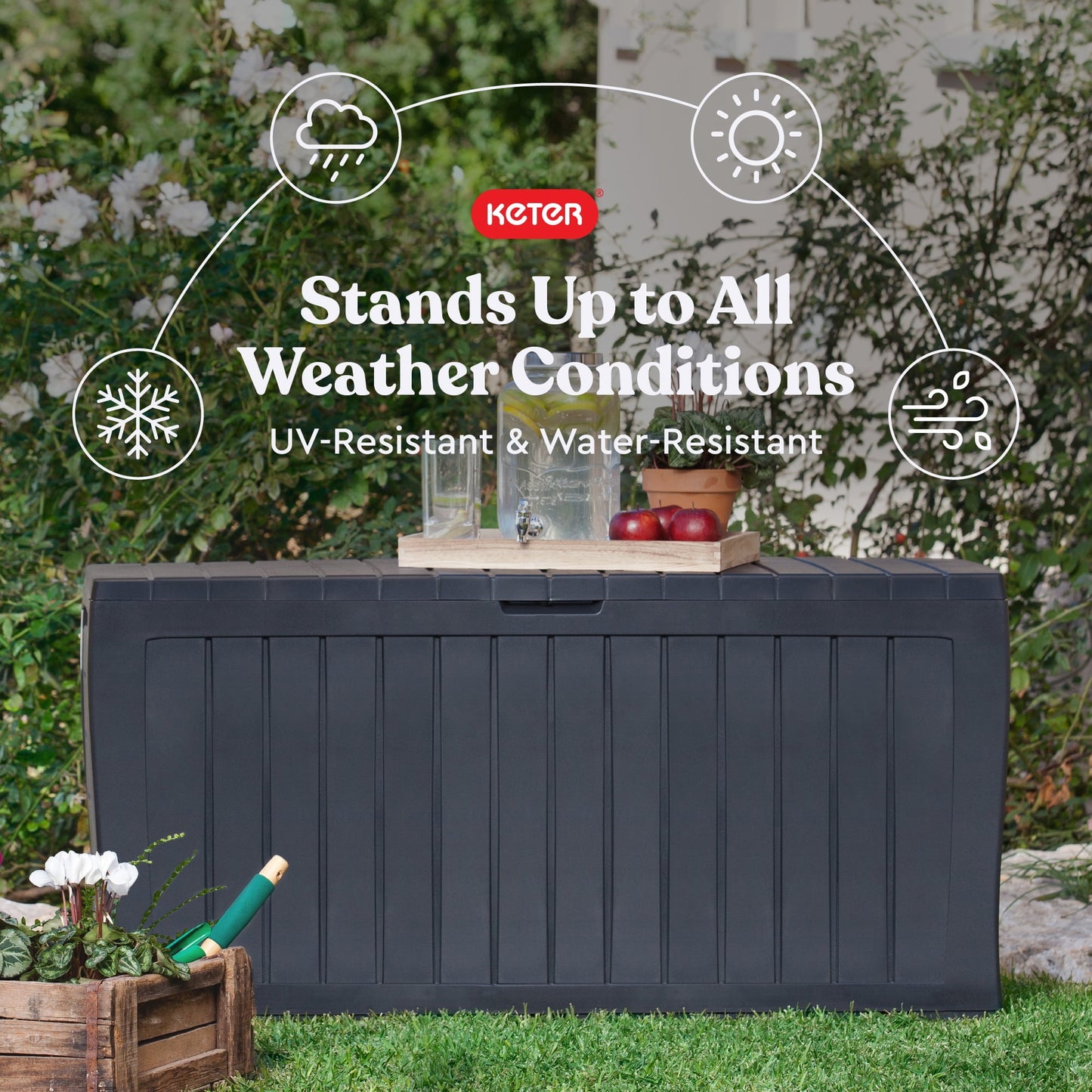 Keter Arden 71 Gallon Durable Resin Outdoor Deck Box Storage Organization, Graphite