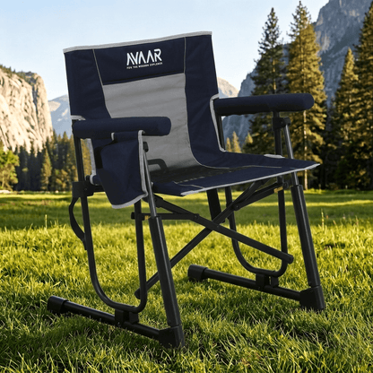 Avaar Outdoor Folding Rocking Camp Chair w/Cup Holder, 400lbs Capacity, Indigo Blue