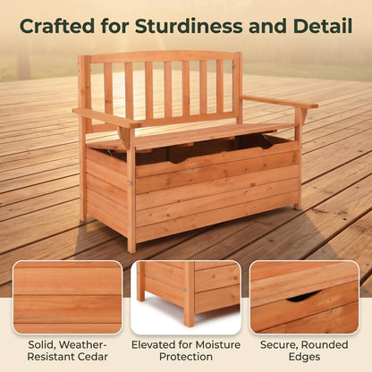 Zimtown 44" Outdoor Cedar Storage Bench with Backrest and Armrest, Large Patio Deck Box for Garden Tools and Cushions