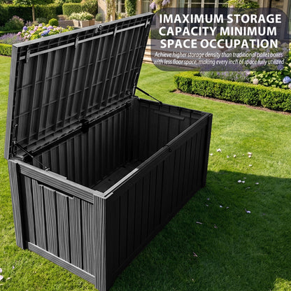 Joxxoaa 120 Gallon Large Lockable Deck Box, Heavy-Duty Resin Outdoor Storage for Patio Furniture, Garden Tools & Pool Toys, Black/Gray