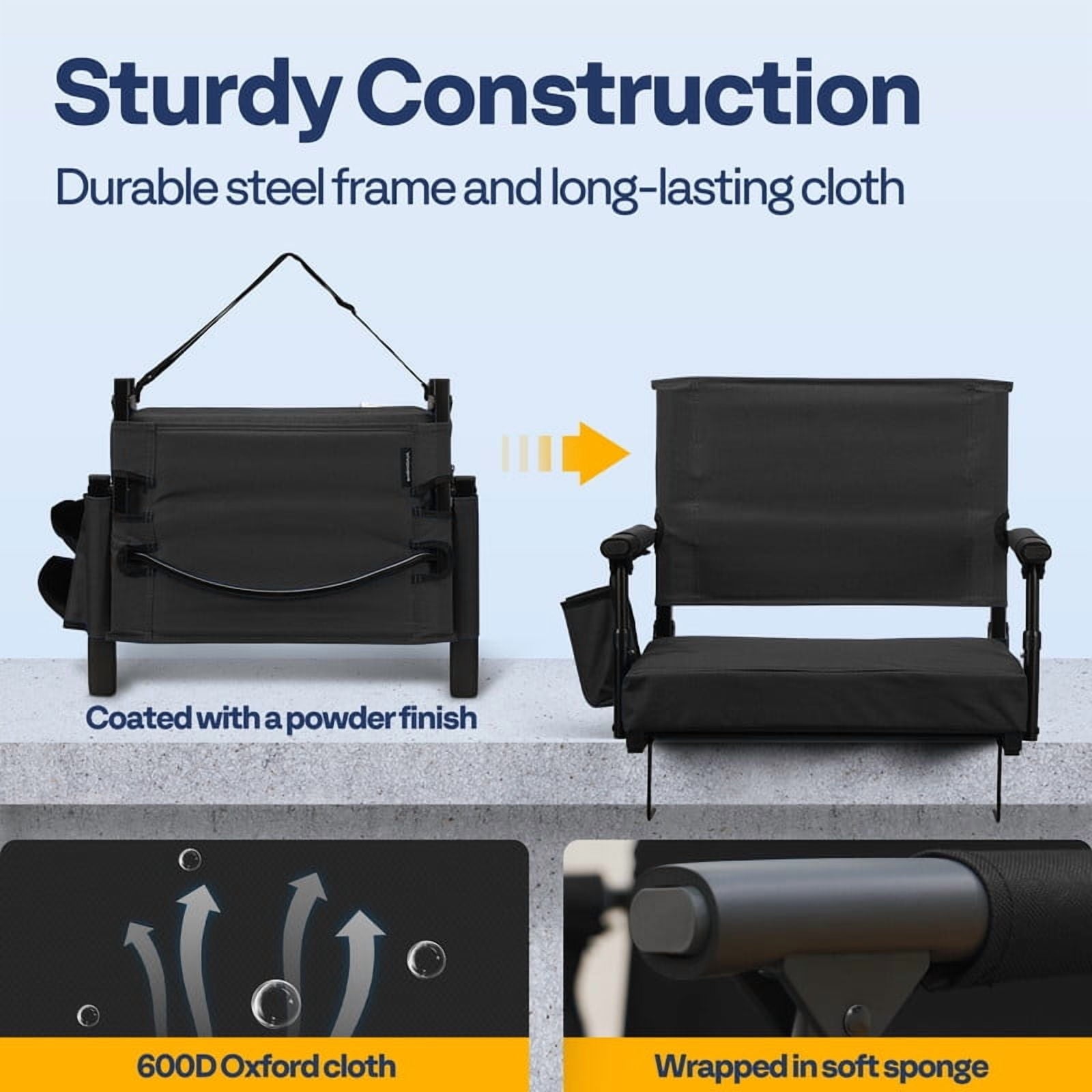 SPECSTAR Stadium Seats with Back Support and Cushion Black 1 Pack