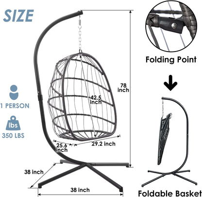 XIAO WEI Hanging Egg Chair with Stand, Indoor/Outdoor, 350 lbs Capacity, Charcoal Grey