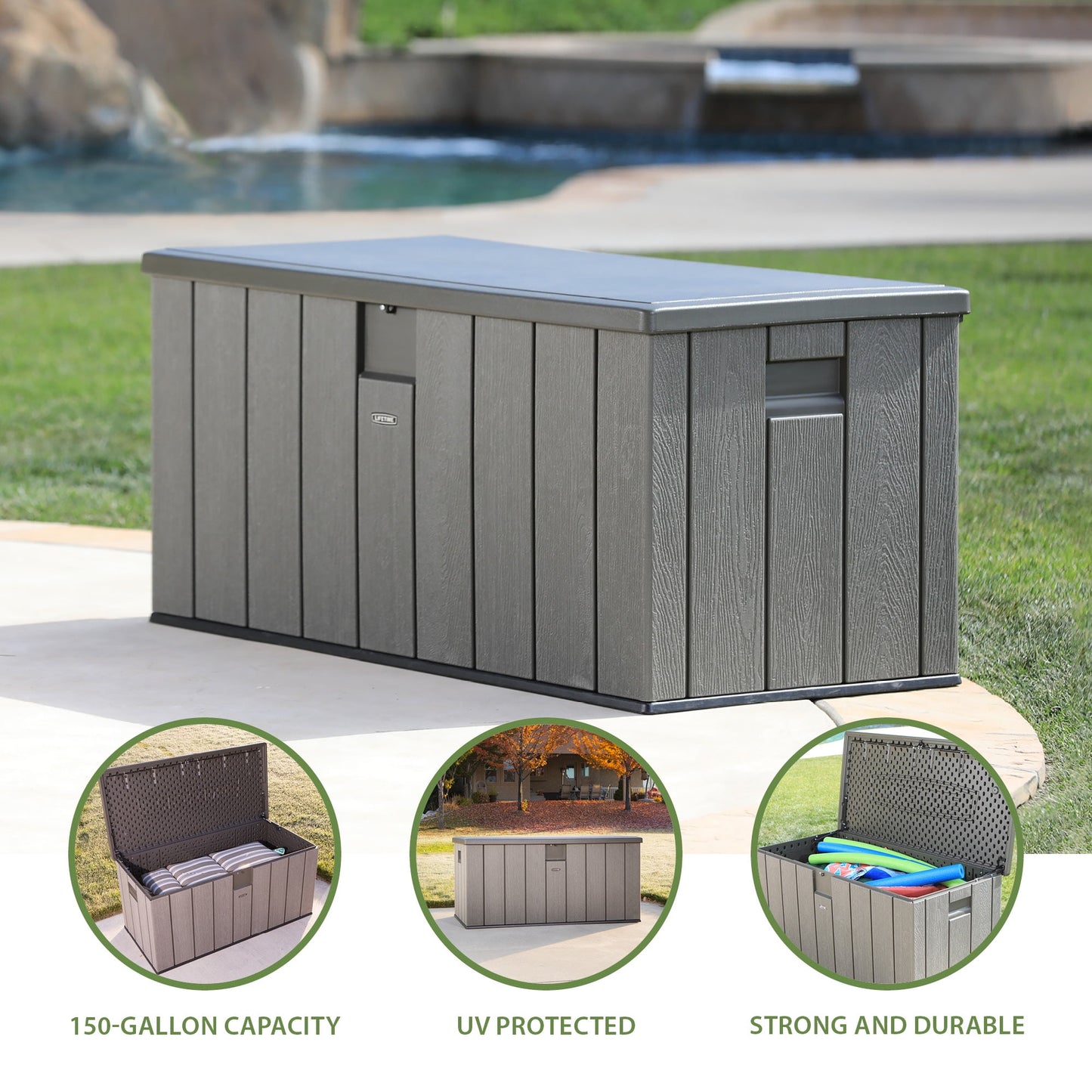 Lifetime New Outdoor Polyethylene Deck Box and Bench 150 Gal. Capacity, Brown (60251)