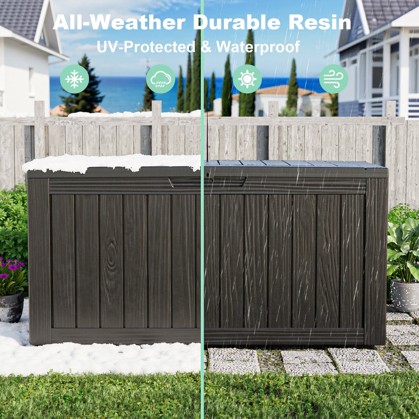 EASY UP 80 Gallon Resin Deck Box, Lockable Patio Outdoor Storage Box for Furniture, Garden Tools and Tools Storage, Waterproof Outside Storage Boxes.Father's Day Gift
