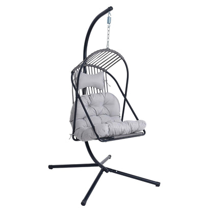 Hanging Egg Chair wth Stand Patio Hammock Swing Chair with Stand Canopy Indoor/Outdoor Collapsible Minimalist, Easy to Store, Max Load Capacity 400lbs, for Garden, Bedroom, Living Room