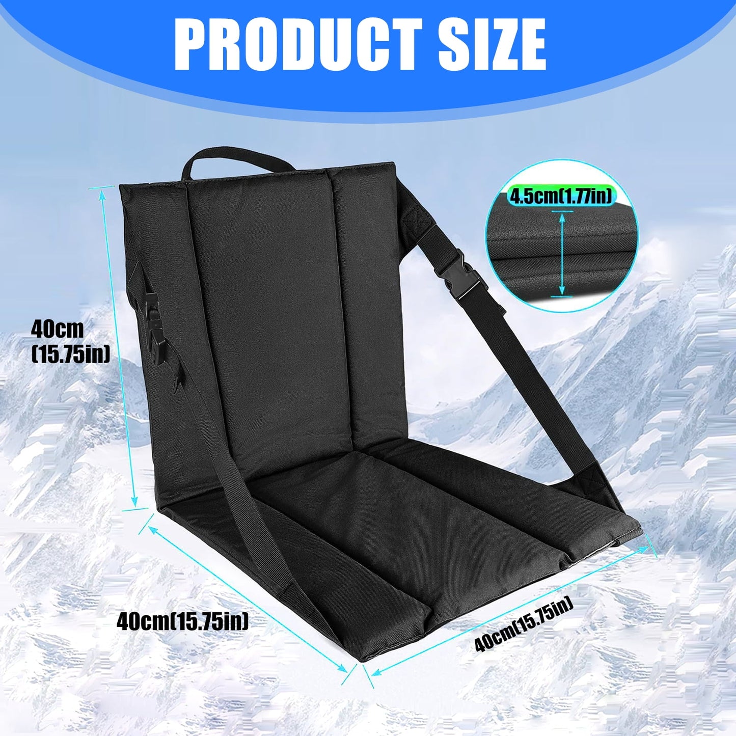 Portable Stadium Pad with Adjustable Shoulder Strap, Water-Resistant Foldable Design for Chairs