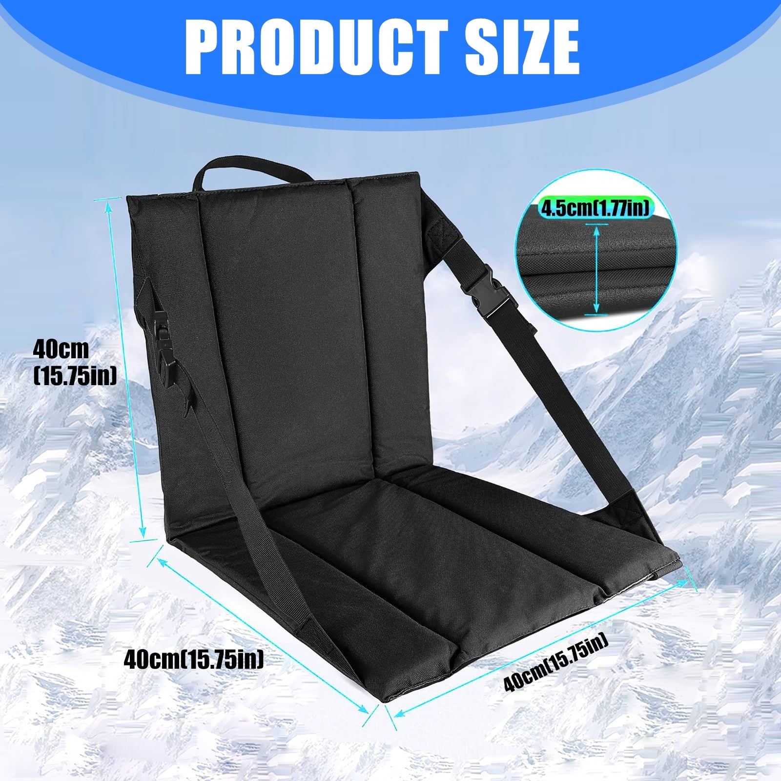 Portable Stadium Pad with Adjustable Shoulder Strap, Water-Resistant Foldable Design for Chairs