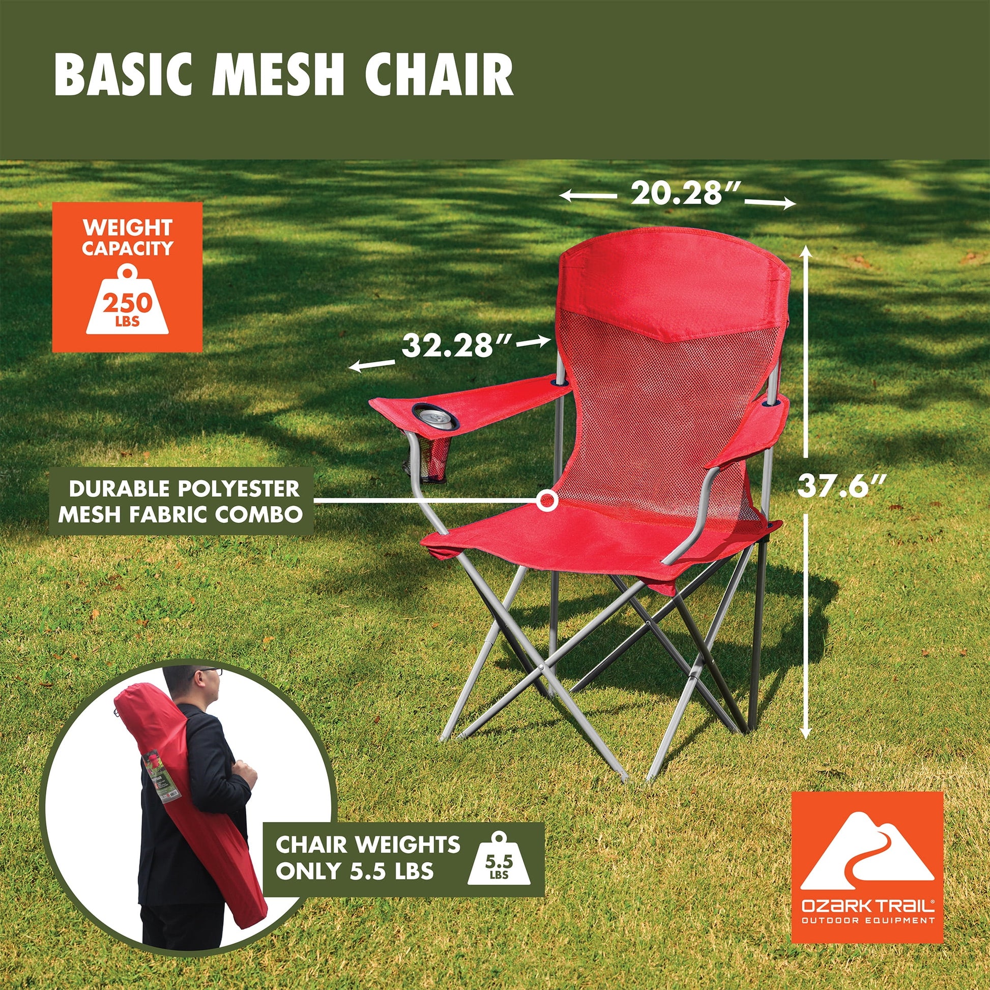 Ozark Trail Basic Chair Mesh, Red, Adult