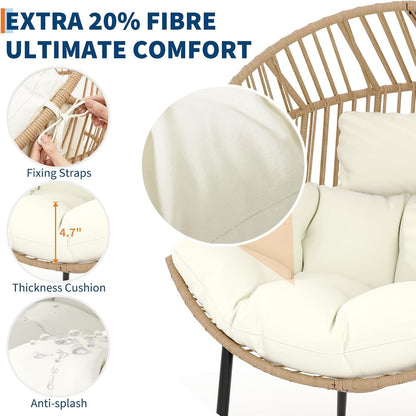 CazToi Indoor Outdoor Wicker Egg Chair, Oversized Lounge Rocker, Rattan Patio Lounge Chair with Pillow & Cushion