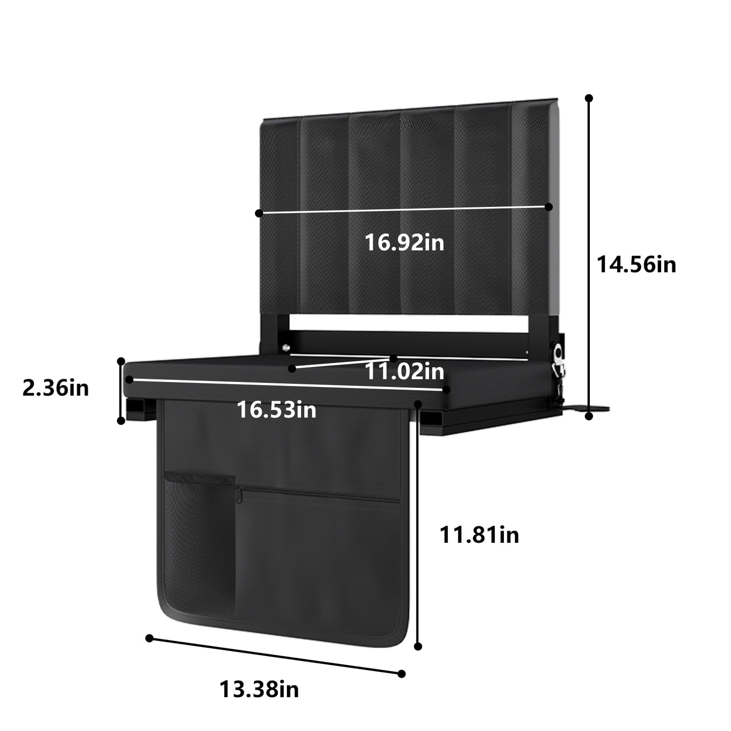 Portable Stadium Seat with Back Support, Folding Bleacher Chair with Cushion, Cup Holders, Storage Pockets – Ideal for Sports Events, Camping & Picnics (Black)