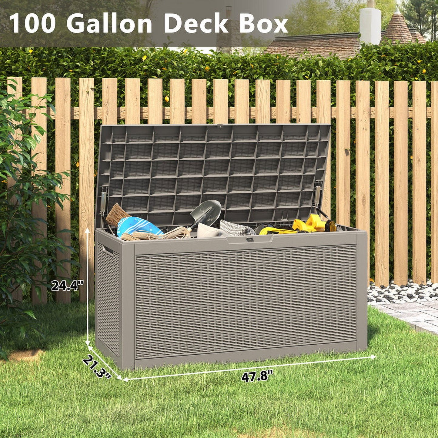 Bifanuo 100 Gallon Resin Deck Box, Lockable Outdoor Storage Container, Water Resistant for Patio Cushions