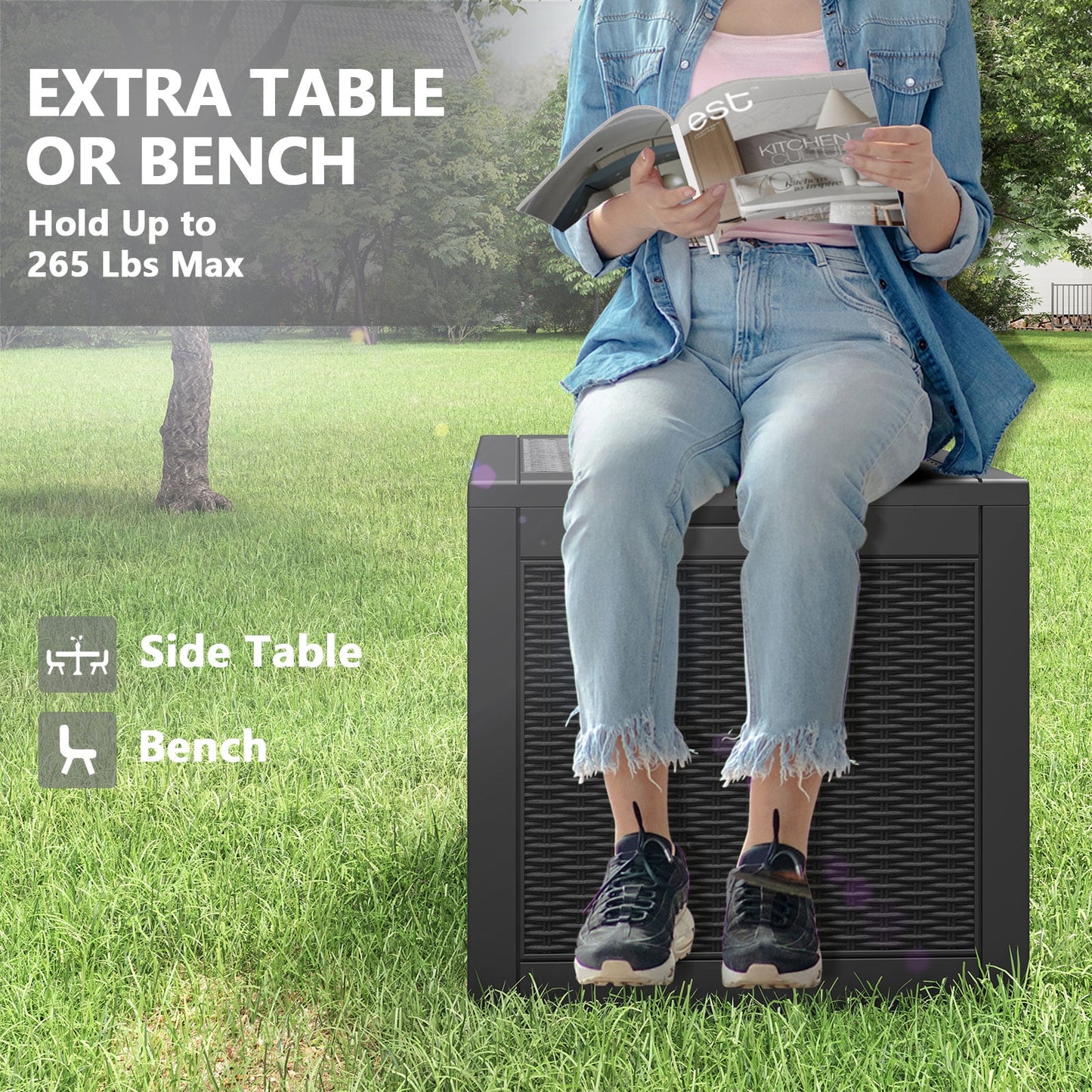 Bifanuo 31 Gallon Deck Box, Resin Outdoor Storage Box, Waterproof and UV Resistant Lightweight Storage Deck Box for Garden Tools, Supplies, Toys