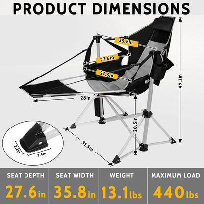SUNSPIRE Oversized Hammock Chair with Footrest 2-Pack Portable Folding Rocking Camp Chair with Cup Holder for Outdoor Beach Sports Fishing Black
