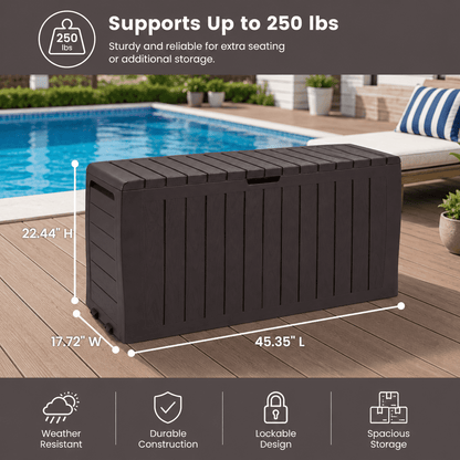 75GAL Outdoor Storage Box, Seizeen Deck Box for Outside, Storage Bench w/Wheels & Padlock, All-weather Waterproof Patio Storage Container for Cushions, as Seat Max 250LBS, Espresso