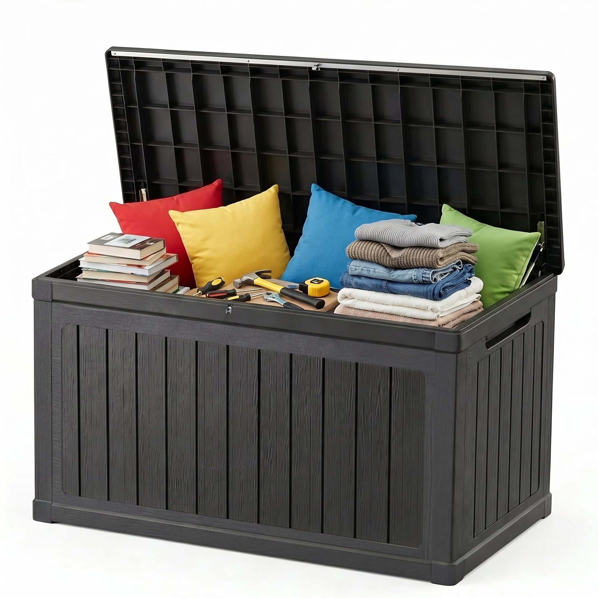Alvantor Outdoor Storage Box Waterproof Resin Deck Box Lockable in Black, 230 Gallon XXL