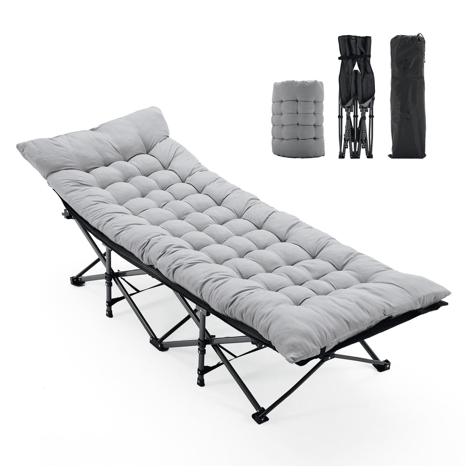 Betcozy Camping Cot, Portable Folding Bed Cot for Rest, 1200D Double Layer Oxford, Gray