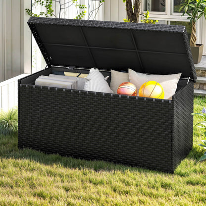 Craftian Outdoor 260 Gallon Waterproof Wicker Deck Box, Black