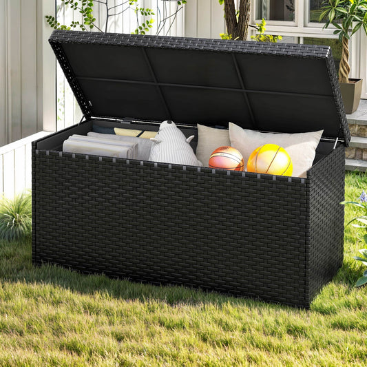 Craftian Outdoor 260 Gallon Waterproof Wicker Deck Box, Black