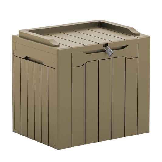 Devoko 32 Gallon Outdoor Resin Deck Box with Seat, Light Coffee
