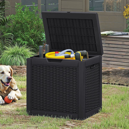 Dextrus 32 Gallon Resin Deck Box, Water Resistant Outdoor Storage Container, Lockable Multipurpose Organizer for Patio Cushions, Garden Tools & Indoor Outdoor Daily Supplies, Black