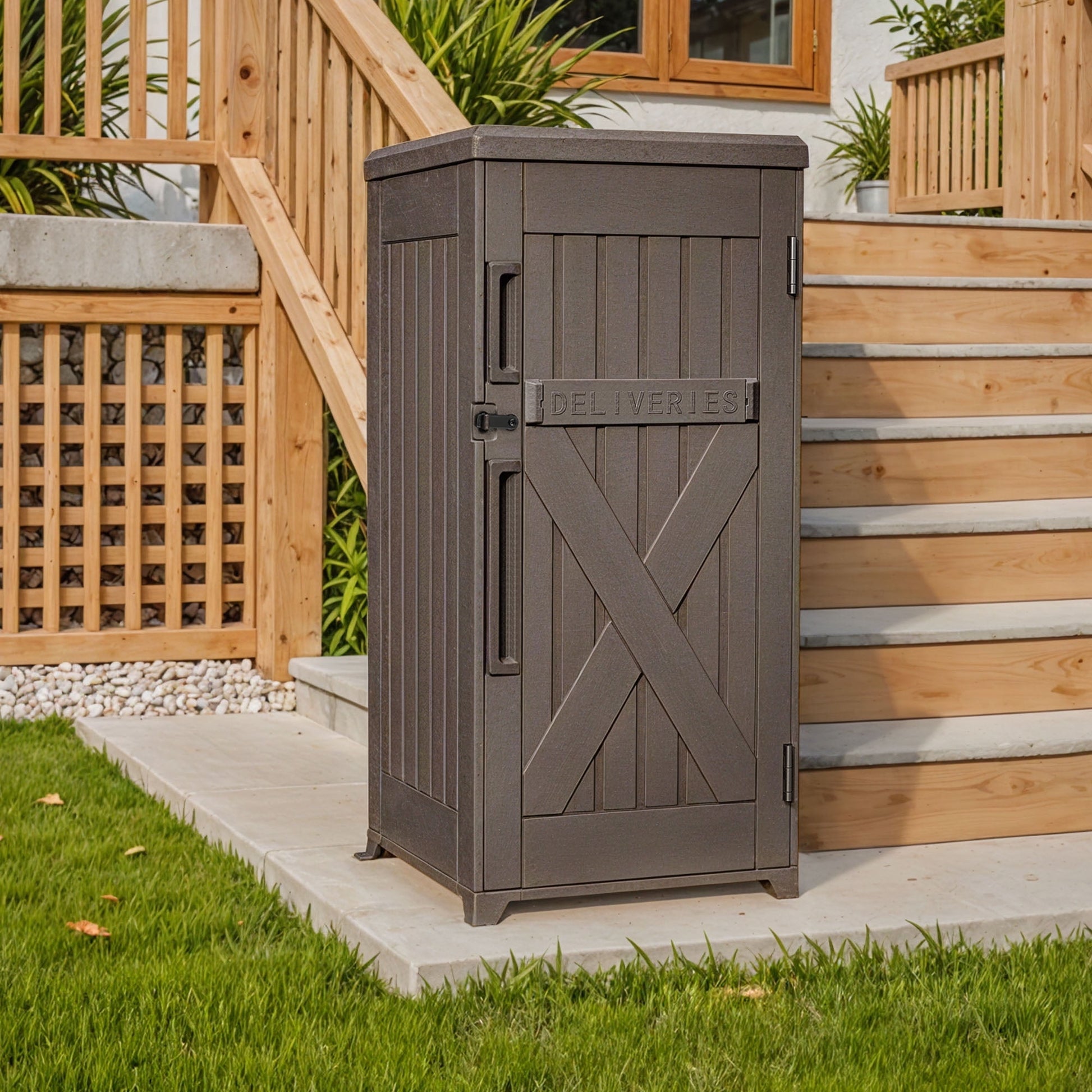 Dextrus 60 Gallon Large Package Delivery and Storage Box with Lockable Secure, Double-Wall Resin Outdoor Package Delivery and Waterproof Deck Box for Porch, Curbside, 8.5 Cubic feet, Brown