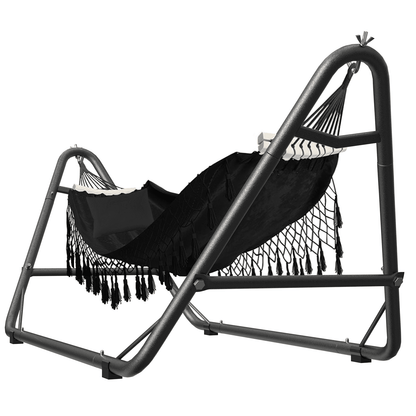 Yacona Hammock with Stand for Outside, Heavy Duty Steel Hammocks with Pillow for Backyard, Porch, Patio, Garden, Black