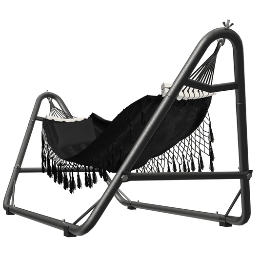 Yacona Hammock with Stand for Outside, Heavy Duty Steel Hammocks with Pillow for Backyard, Porch, Patio, Garden, Black