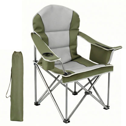 EDX Heavy Duty Camping Chair 500 lb Capacity, Oversized Extra Wide for Adults, Padded High Back Folding Lawn Chair, 500 lbs Steel Frame, Portable Outdoor Camping Chair with Cup Holder, Green