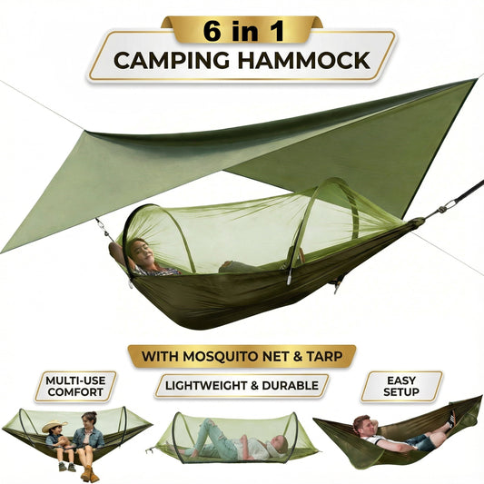 EZBY Camping Hammock with Net & Sunshade Tarp, 2 Person Portable Hammocks for Outside, 661lbs Max Load for Outdoor Camping Hiking Beach Park