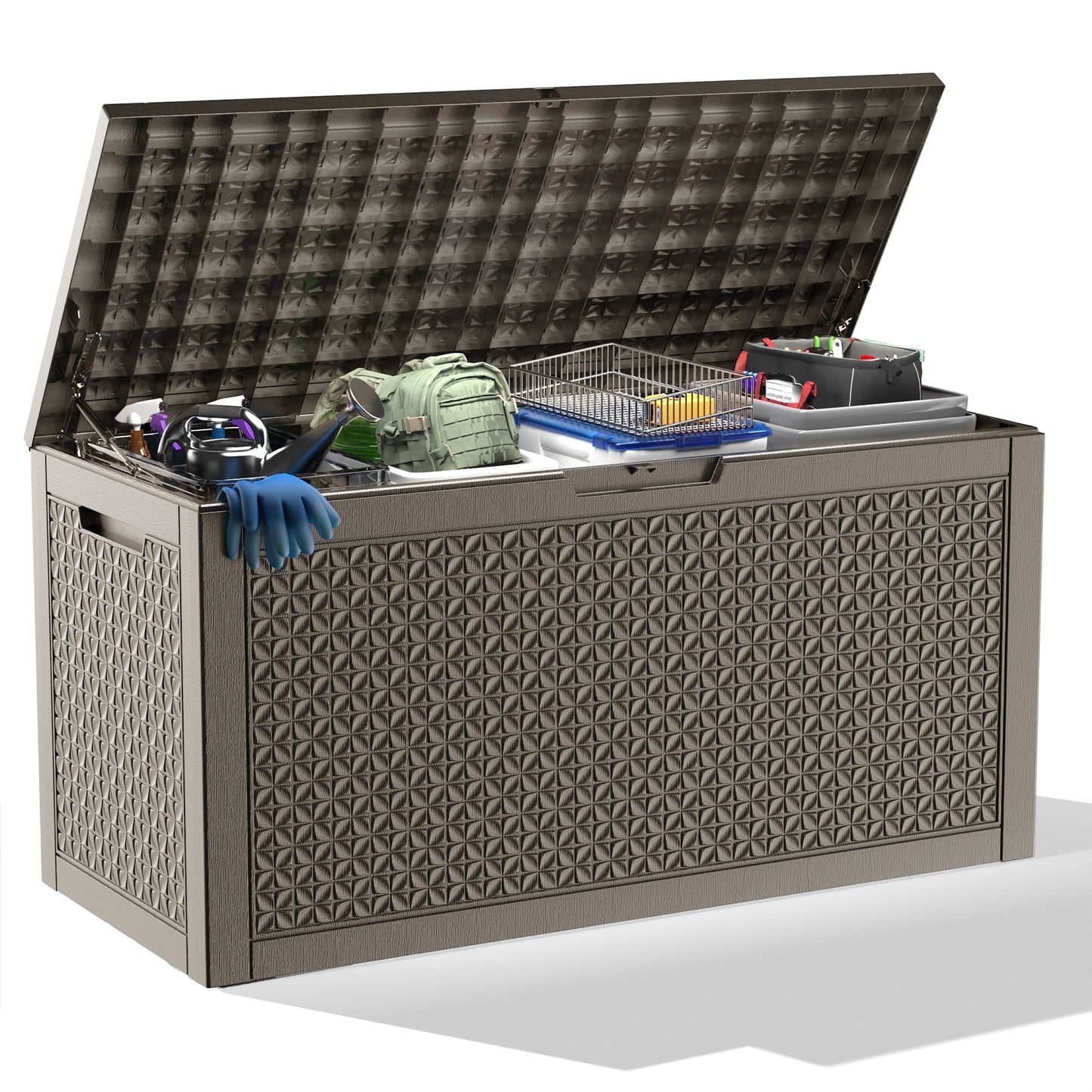 EasyUp 100 Gallon Resin Deck Box, Lockable Patio Outdoor Storage Box for Furniture, Garden Tools and Tools Storage, Waterproof Outside Storage Boxes