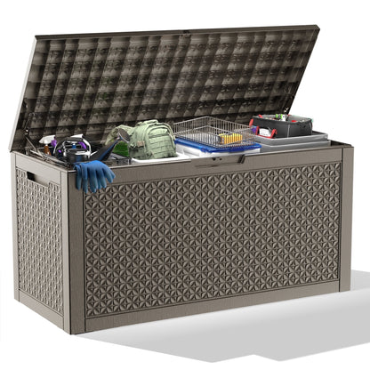 EasyUp 100 Gallon Resin Deck Box, Lockable Patio Outdoor Storage Box for Furniture, Garden Tools and Tools Storage, Waterproof Outside Storage Boxes