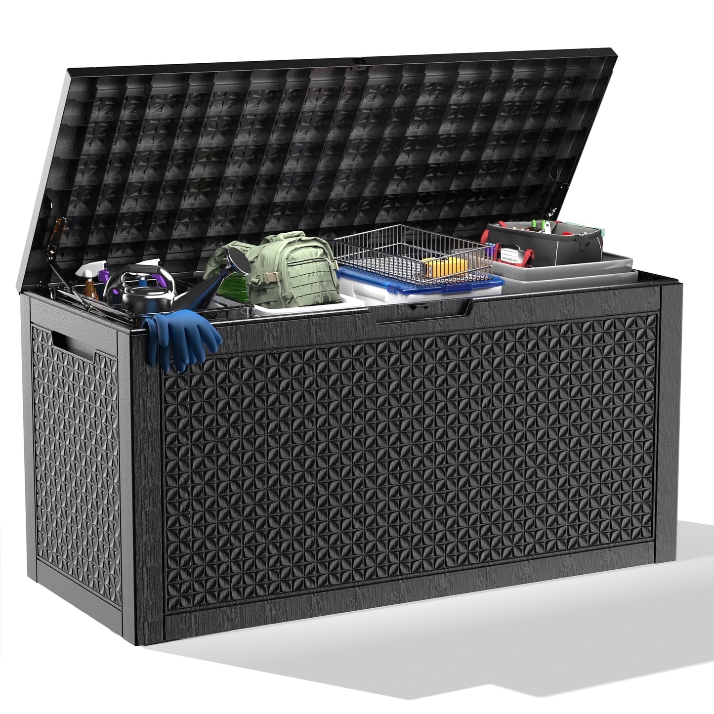 EasyUp 100 Gallon Resin Deck Box, Lockable Patio Outdoor Storage Box for Furniture, Garden Tools and Tools Storage, Waterproof Outside Storage Boxes