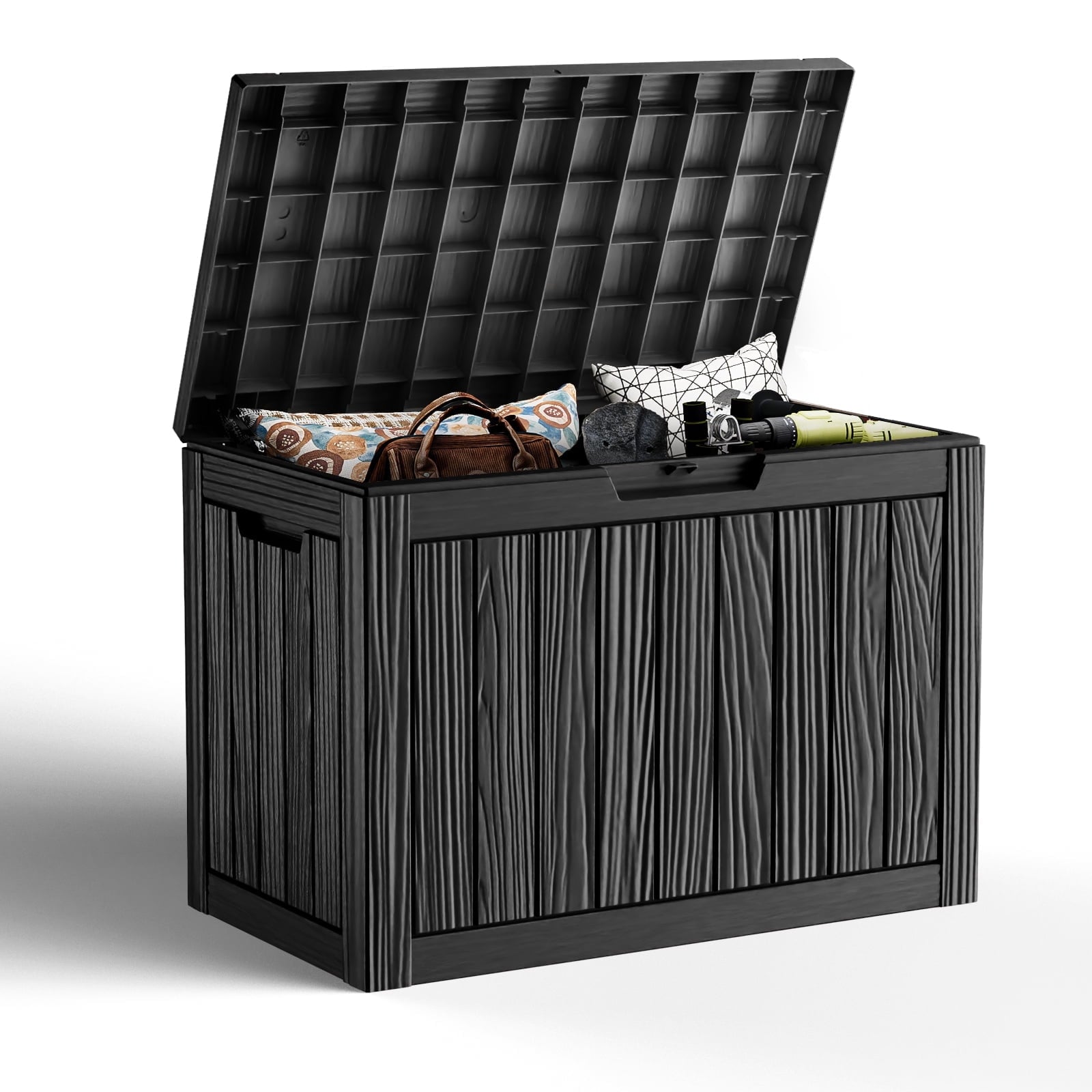 EasyUp 45 Gallon Resin Deck Box, Lockable Patio Outdoor Storage Box for Furniture, Garden Tools and Tools Storage, Waterproof Outside Storage Boxes(Black)