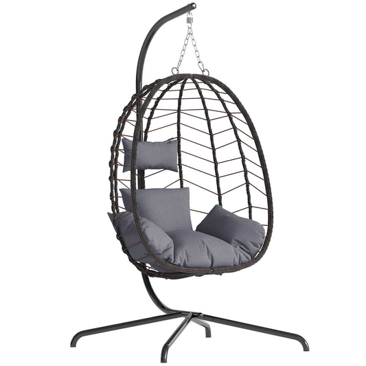Egg Chair with Stand, Patio Wicker LHBcraft Hanging Chair, Hammock Swing Chair, 350LBS Capacity for Bedroom, Balcony, Garden